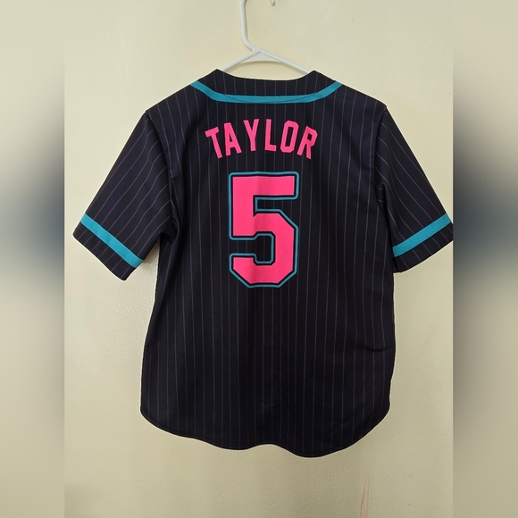 Pink and Black Baseball Jersey with V-Neck and Short Sleeves - Picture 2 of 2
